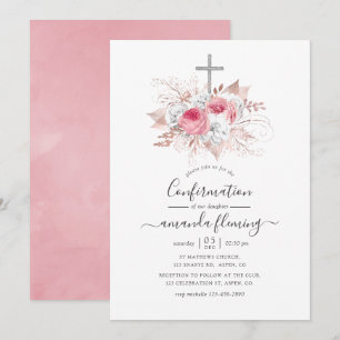Invitation Confirmation florale or et rose