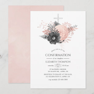 Invitation Confirmation florale Pastel Blush Pink et Charcoal