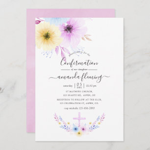 Invitation Confirmation florale Pastel rose et bleu