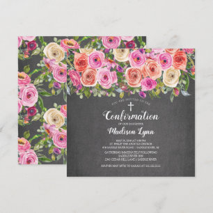 Invitation Confirmation florale rose de tableau noir moderne