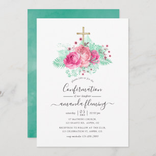 Invitation Confirmation florale rose et menthe