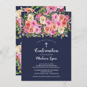 Invitation CONFIRMATION Florale rose moderne