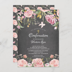 Invitation Confirmation florale rose pâle du tableau noir