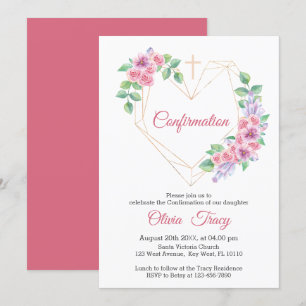 Invitation Confirmation florale rose rousse au coeur d'or