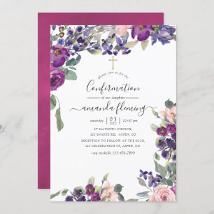 Invitation Confirmation florale violet, prune et blush