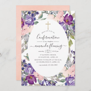 Invitation Confirmation florale violet, prune et blush