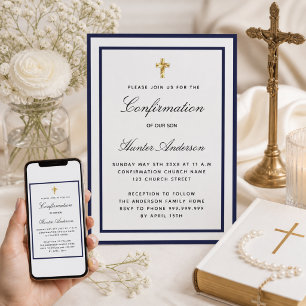 Invitation Confirmation garçon bleu roi blanc minimaliste