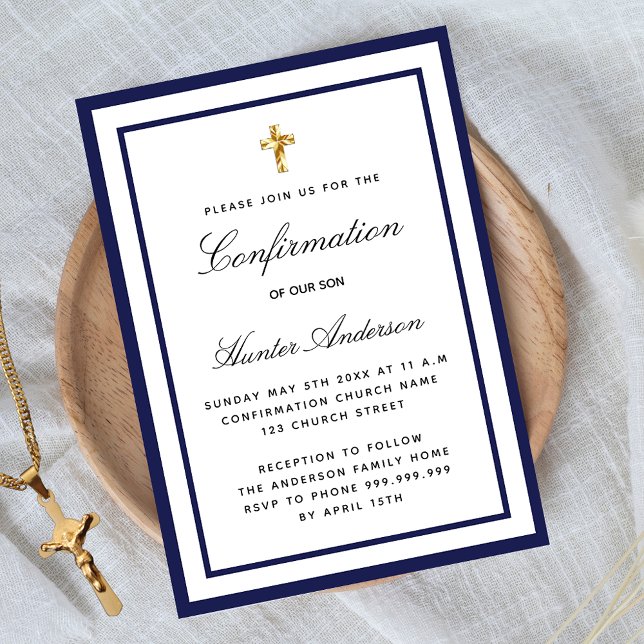 Invitation Confirmation garçon royal bleu blanc luxe (Créateur téléchargé)