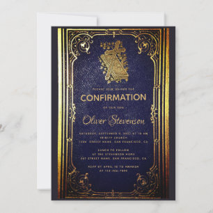 Invitation Confirmation Garçon Vintage Livre d'Or Bleu Élégan