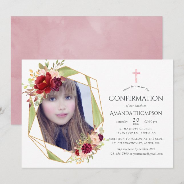 Invitation Confirmation géométrique burgundy et blush (Devant / Derrière)
