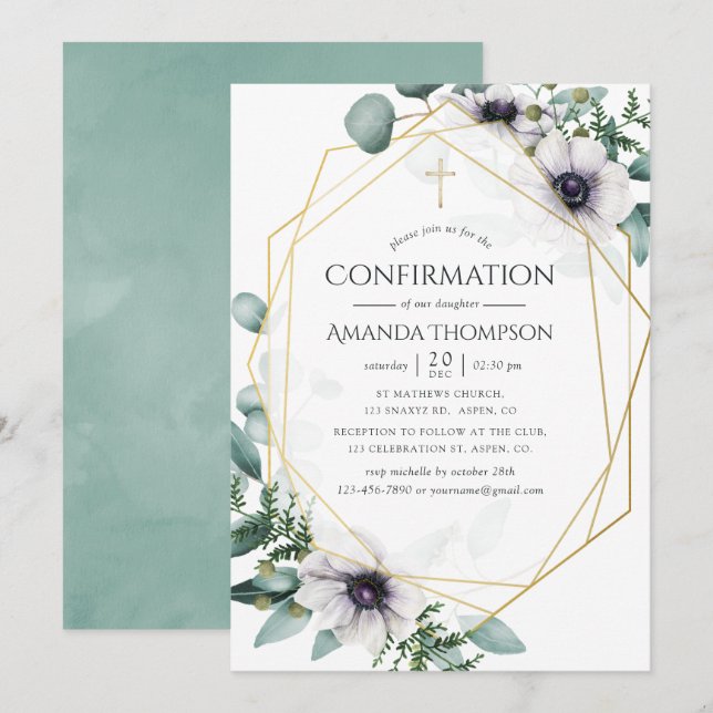 Invitation Confirmation Géométrique de l'Anémone d'Eucalyptus (Devant / Derrière)