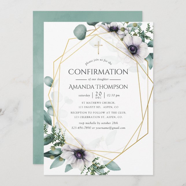 Invitation Confirmation géométrique de l'anémone Eucalyptus (Devant / Derrière)