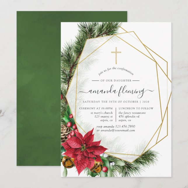 Invitation Confirmation géométrique de Noël florale (Devant / Derrière)