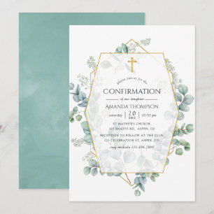 Invitation Confirmation géométrique eucalyptus aquarelle