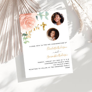 Invitation Confirmation jumeaux filles rose or floral photo