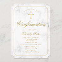 Confirmation Marble Elegant Gold Cross Script Girl