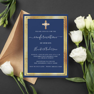 Invitation Confirmation marine bleu or croix or de luxe
