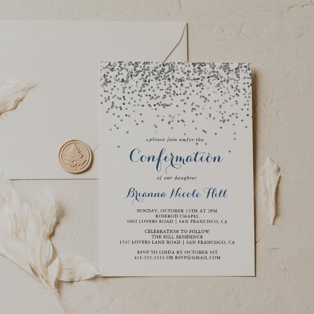 Invitation Confirmation minimaliste Confetti Argent (Créateur téléchargé)