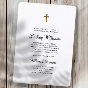 Invitation Confirmation minimaliste Faux Gold Cross Boy