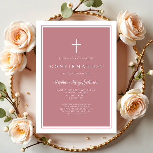 Invitation Confirmation Moderne Fille Croix Rose Poussiéreuse