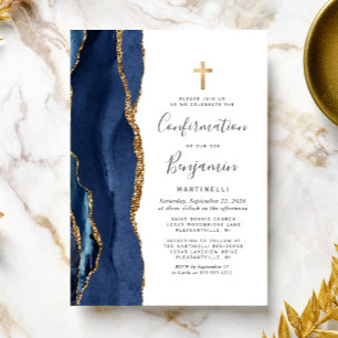 Invitation Confirmation Paillet Or Agate Bleu