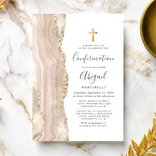 Invitation Confirmation Pailletée Agate Ivoire Or