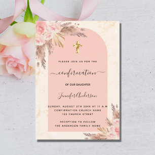 Invitation Confirmation pampas herbe rose blush marbre fille
