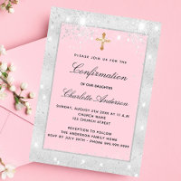 Confirmation parties scintillant rose argent scrip