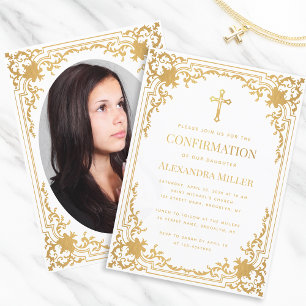 Invitation Confirmation Photo Faux Gold Foil Vintage Élégant