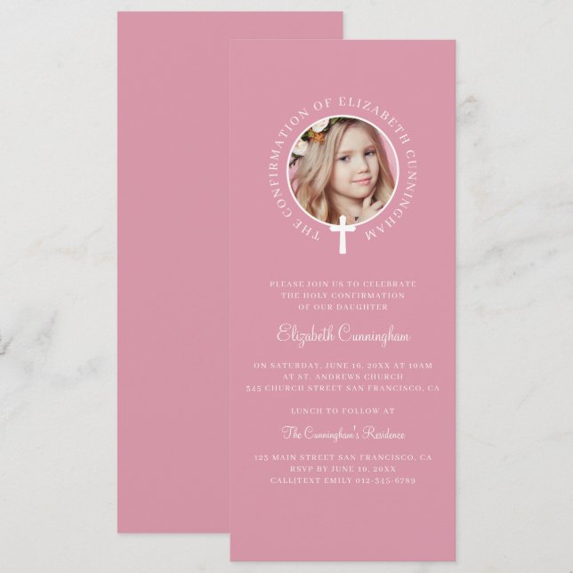 Invitation Confirmation | Photo personnalisée et croix simple (Devant / Derrière)