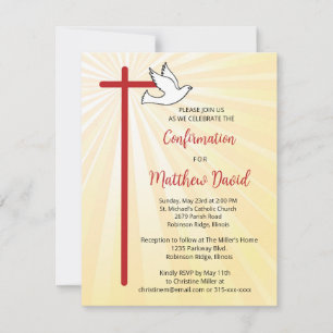 Invitation Confirmation pour Boy Cross Dove Gold Rays