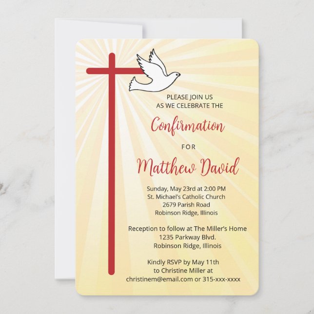Invitation Confirmation pour Boy Cross Dove Gold Rays (Devant)