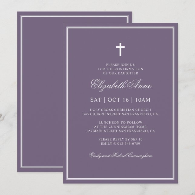 Invitation Confirmation Pour Elle | Croix Classique Élégante (Devant / Derrière)