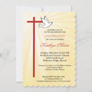 Invitation Confirmation pour Fille Croix Colombe Rayons Décou