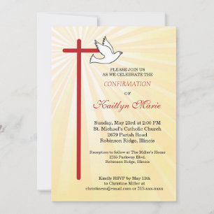 Invitation Confirmation pour filles Croix Colombe Rayons Doré