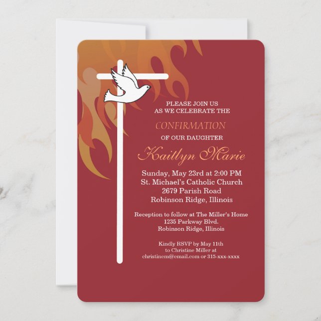 Invitation Confirmation pour la Croix de la Colombe sur Rouge (Devant)