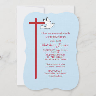 Invitation Confirmation pour le Fils avec Croix et Dove Bleu