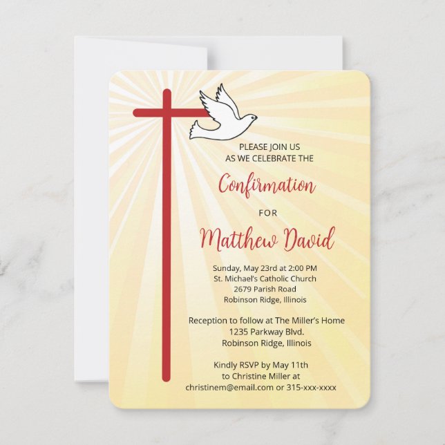 Invitation Confirmation pour les Gold Rays de la Dove de croi (Devant)