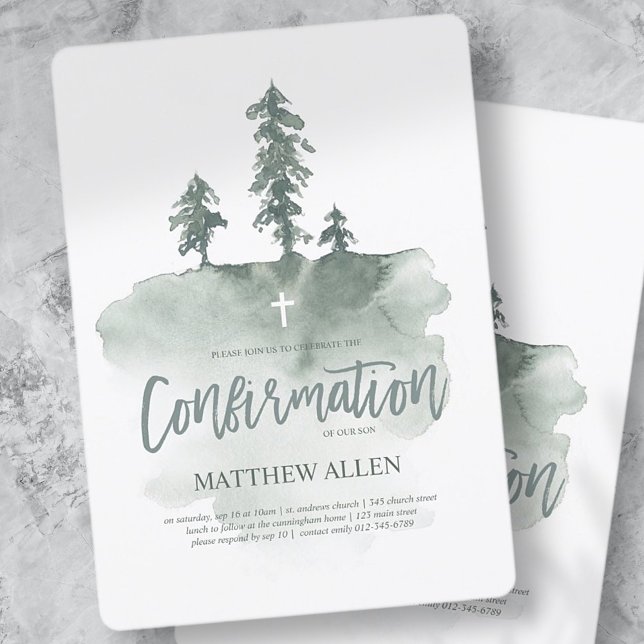 Invitation Confirmation Pour Lui | Aquarelle Pine Arbres (Créateur téléchargé)