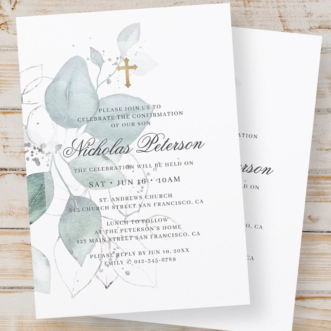 Invitation Confirmation Pour Lui | Croix d'or de Foliage mode (Créateur téléchargé)