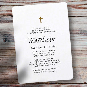 Invitation Confirmation Pour Lui Minimaliste Faux Gold Cross