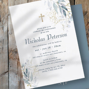 Invitation Confirmation Pour Lui Moderne Foliage Croix Or