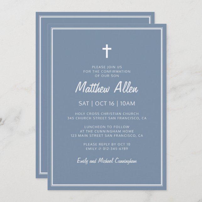 Invitation Confirmation Pour Lui Moderne Simple Frame Cross (Devant / Derrière)