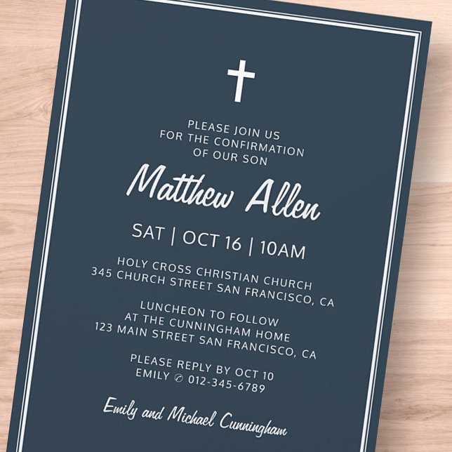 Invitation Confirmation Pour Lui Moderne Simple Frame Cross (Créateur téléchargé)