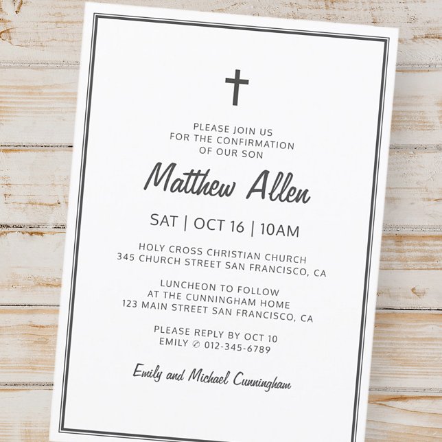 Invitation Confirmation Pour Lui Moderne Simple Frame Cross (Créateur téléchargé)