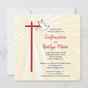 Invitation Confirmation pour une fille Croix Colombe Rayons D