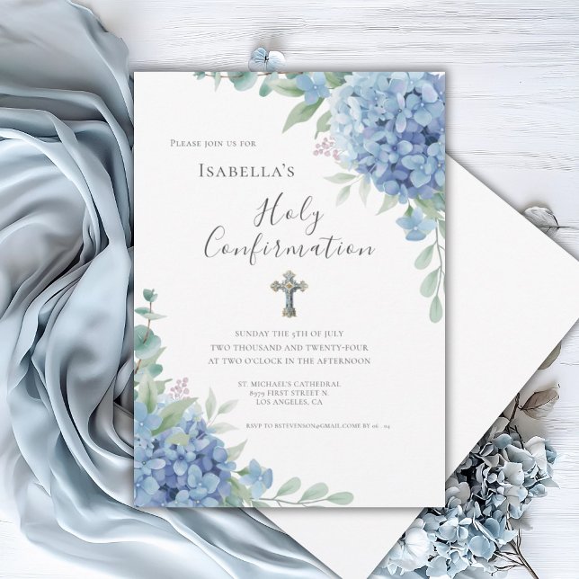 Invitation Confirmation Religieuse Hydrangea Bleu (Créateur téléchargé)
