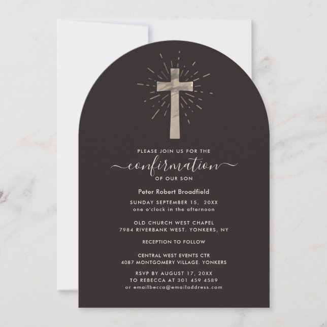 Invitation Confirmation Religieuse Rustique Croix Moderne (Devant)