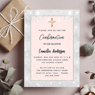 Invitation Confirmation rose d'argent or blush luxe
