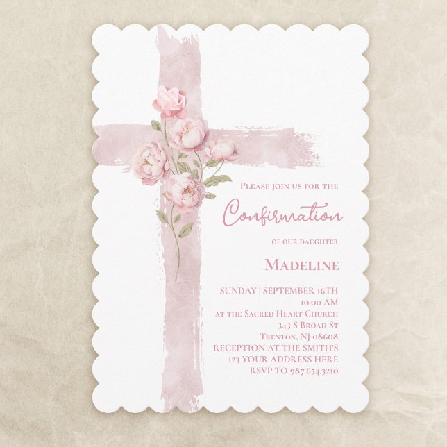 Invitation Confirmation roses peonies croix  (Créateur téléchargé)